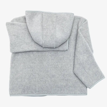 Laguna merino jacket in grey, back, with hood