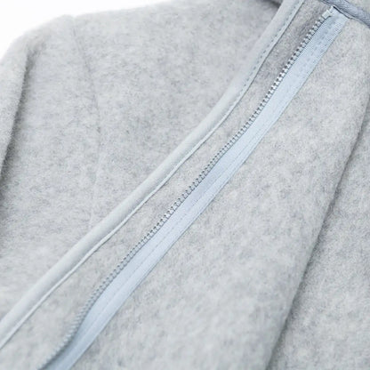 Close-up of the zip on the Laguna merino jacket