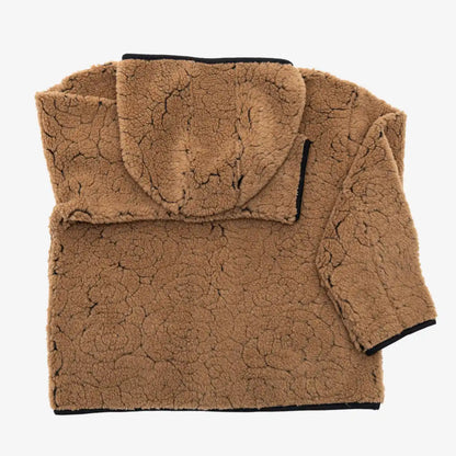 Laguna wool jacket in dark brown, back, with hood