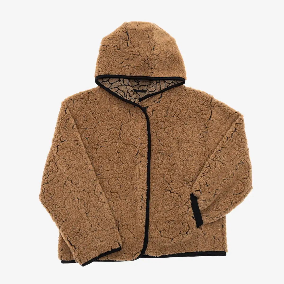 Wool jacket Laguna in dark brown, front, with hood