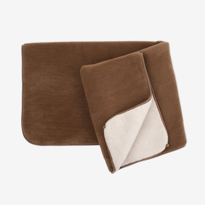 Camel 2-ply wool blanket folded open to show both sides