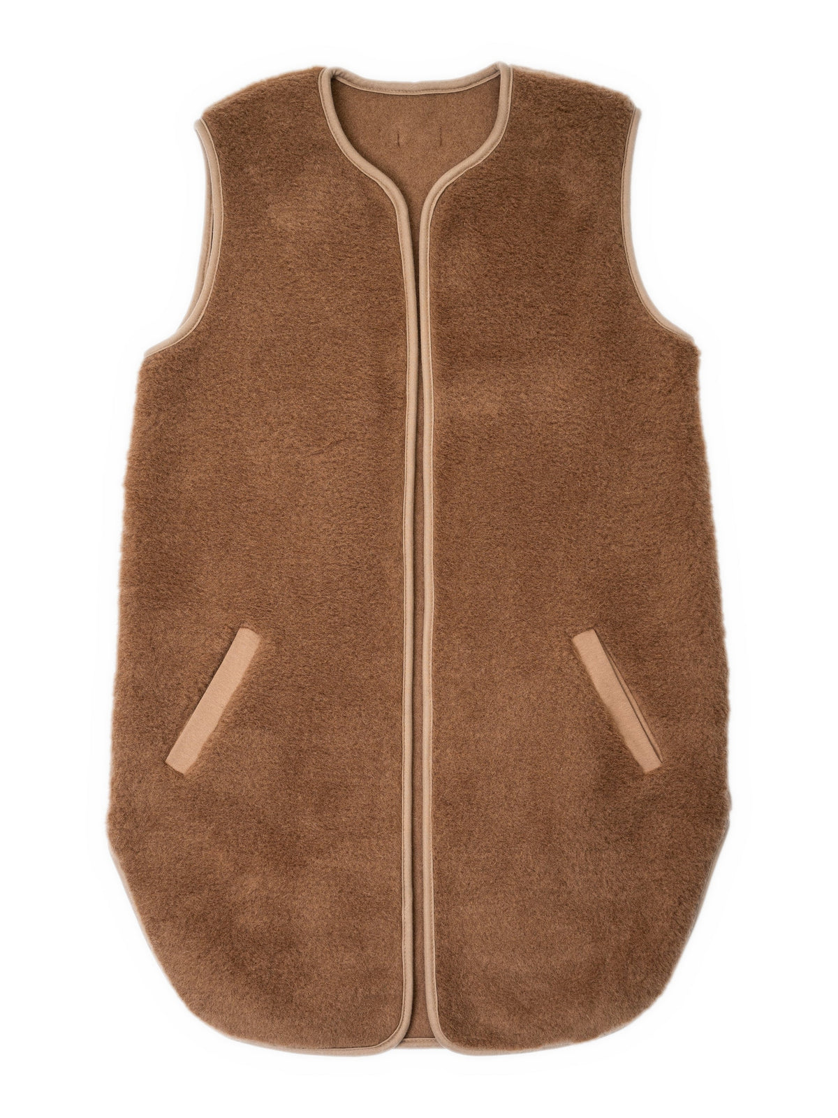 Camel and merino vest Pearl in dark brown, front