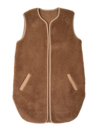 Camel and merino vest Pearl in dark brown, front