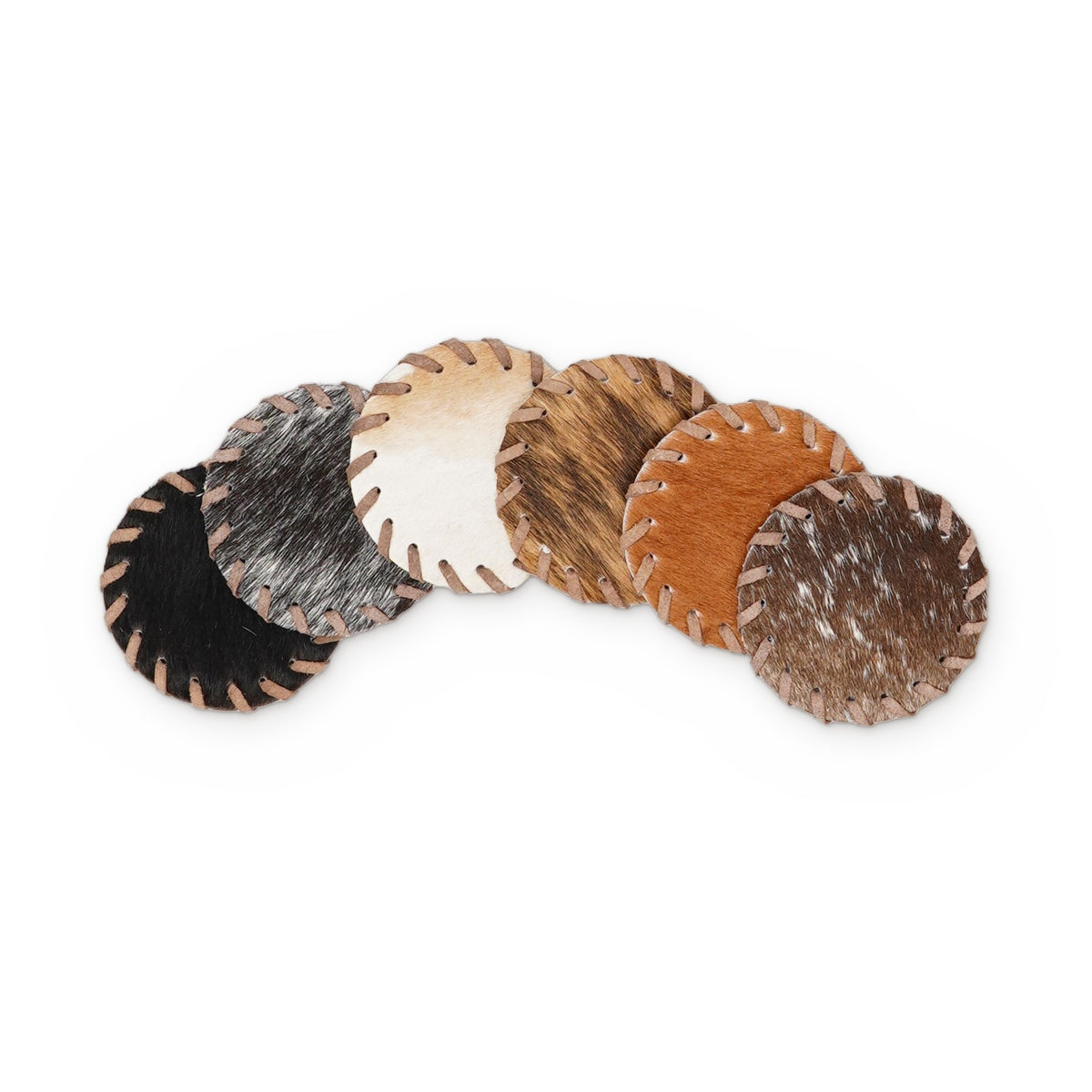 6 plain cowhide coasters in mixed hide colours