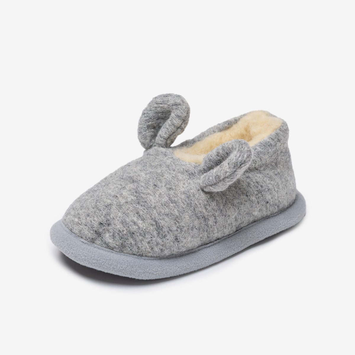 Mouse merino slipper from the side, with its ears