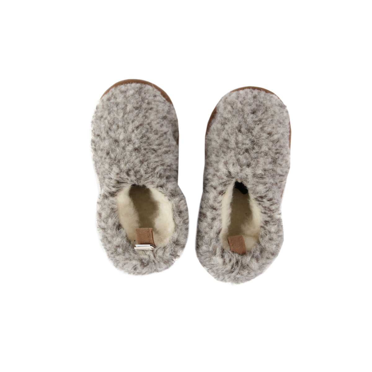 Tiger merino slippers from above, with the soft wool inside