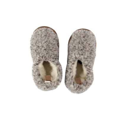 Tiger merino slippers from above, with the soft wool inside