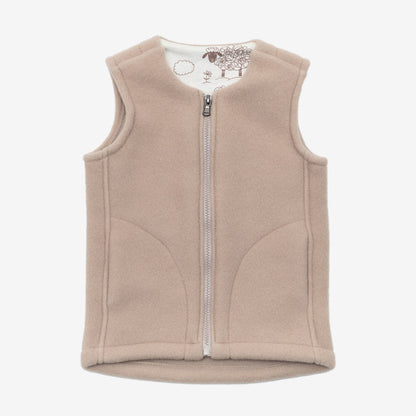 Children's merino vest Lama in beige, front with zip