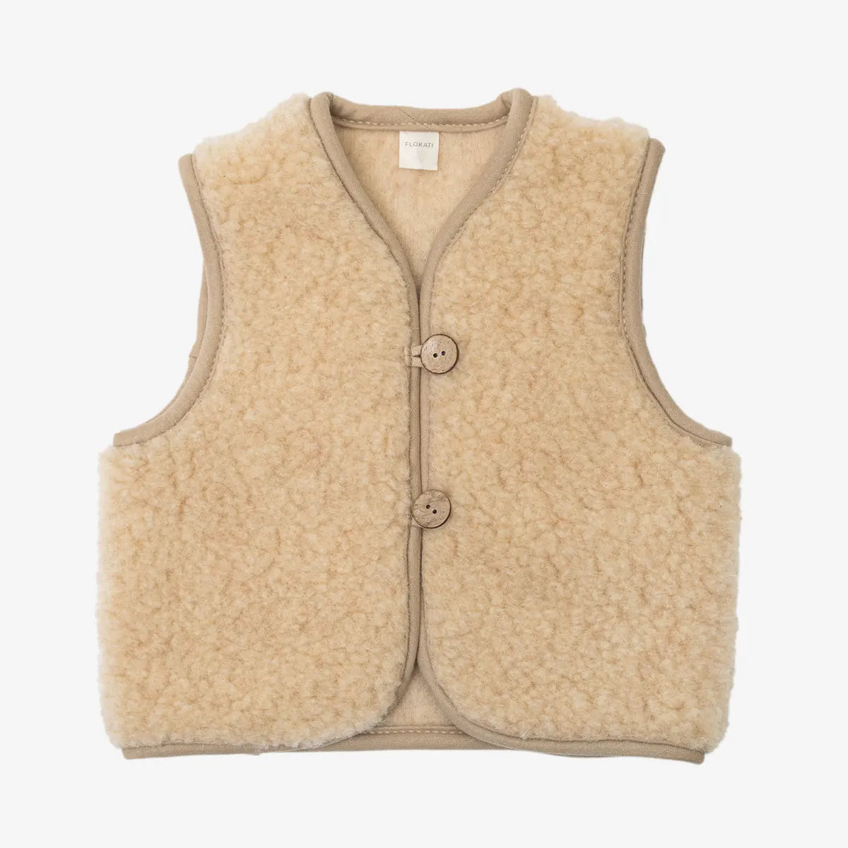 Children's merino vest Panda in light brown, front with buttons