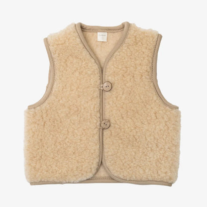 Children's merino vest Panda in light brown, front with buttons