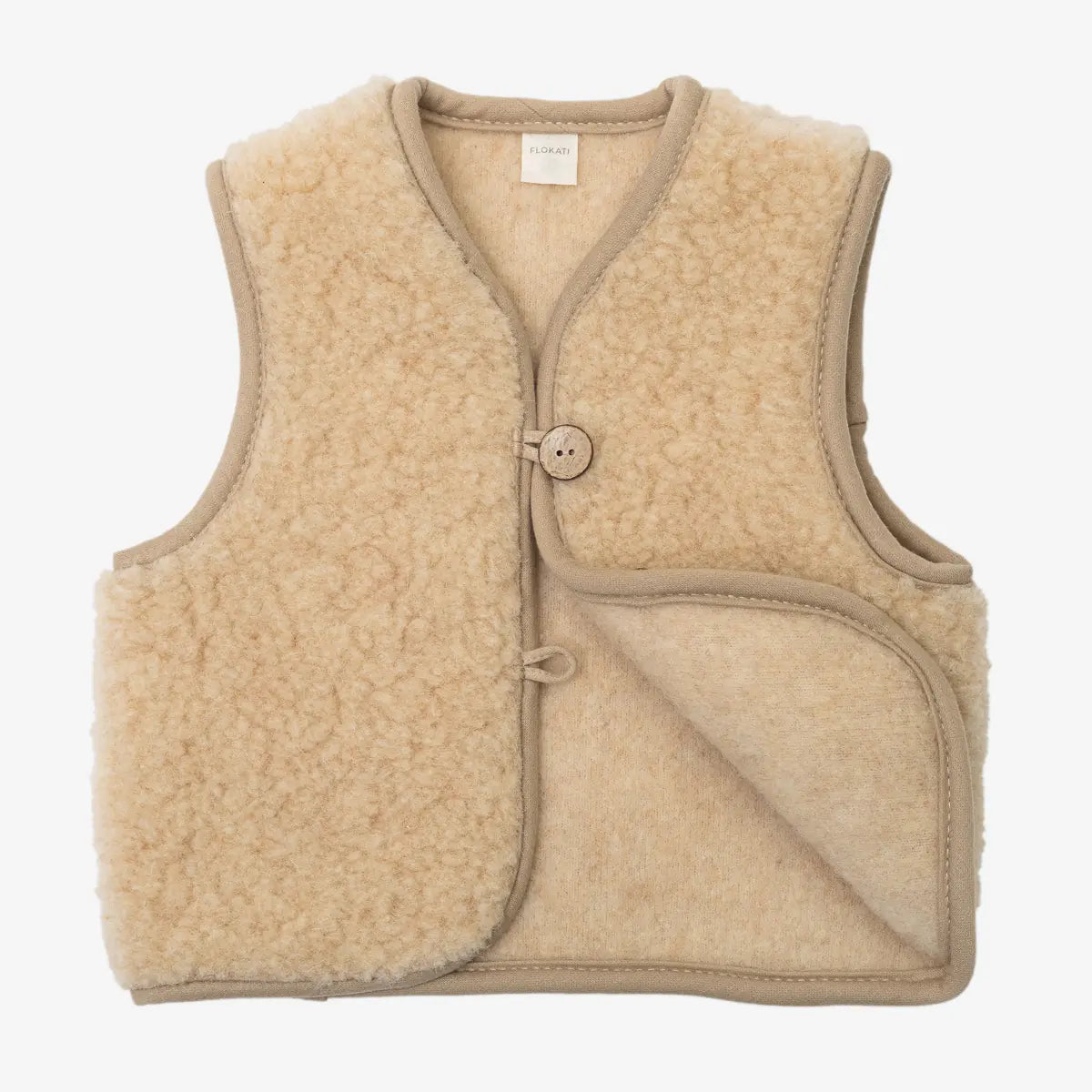 Panda merino vest opened to show the inside