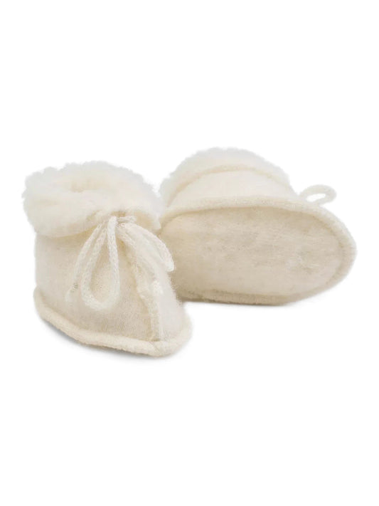 Merino baby booties Fluff with a fluffy wool cuff, pair