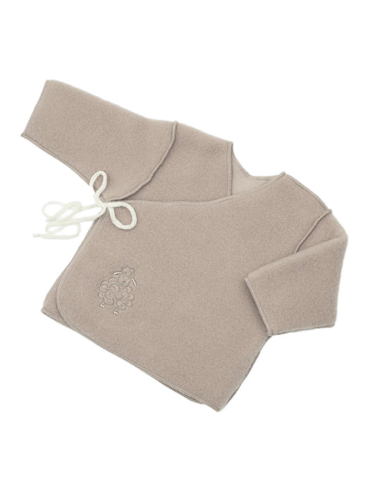 Merino baby jacket Sheep in beige, a wrap top with ties