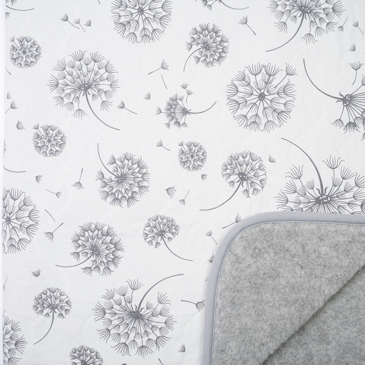 Close-up of the dandelion print on the cotton side