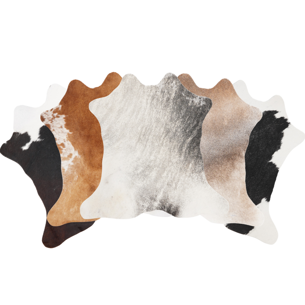 Mini cowhides in different colours, fanned out