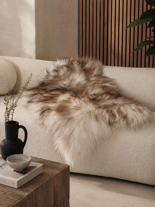 Icelandic mouflon sheepskin on a sofa